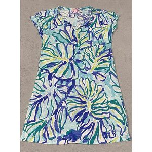 Lilly Pulitzer Duval Pool Blue Stay Cool Linen T Shirt Dress‎ Size XS Beach